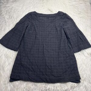 Semantiks Women's M Black Geo Floral Eyelet Layered Blouse Witchy Boho Boat Neck